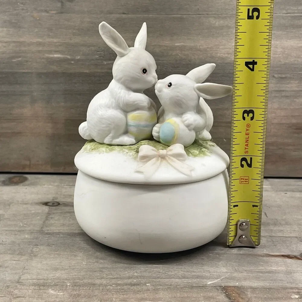 Vintage 1988 Arnart Royal Carlton Bunny Duo Easter Trinket Box Porcelain Dish